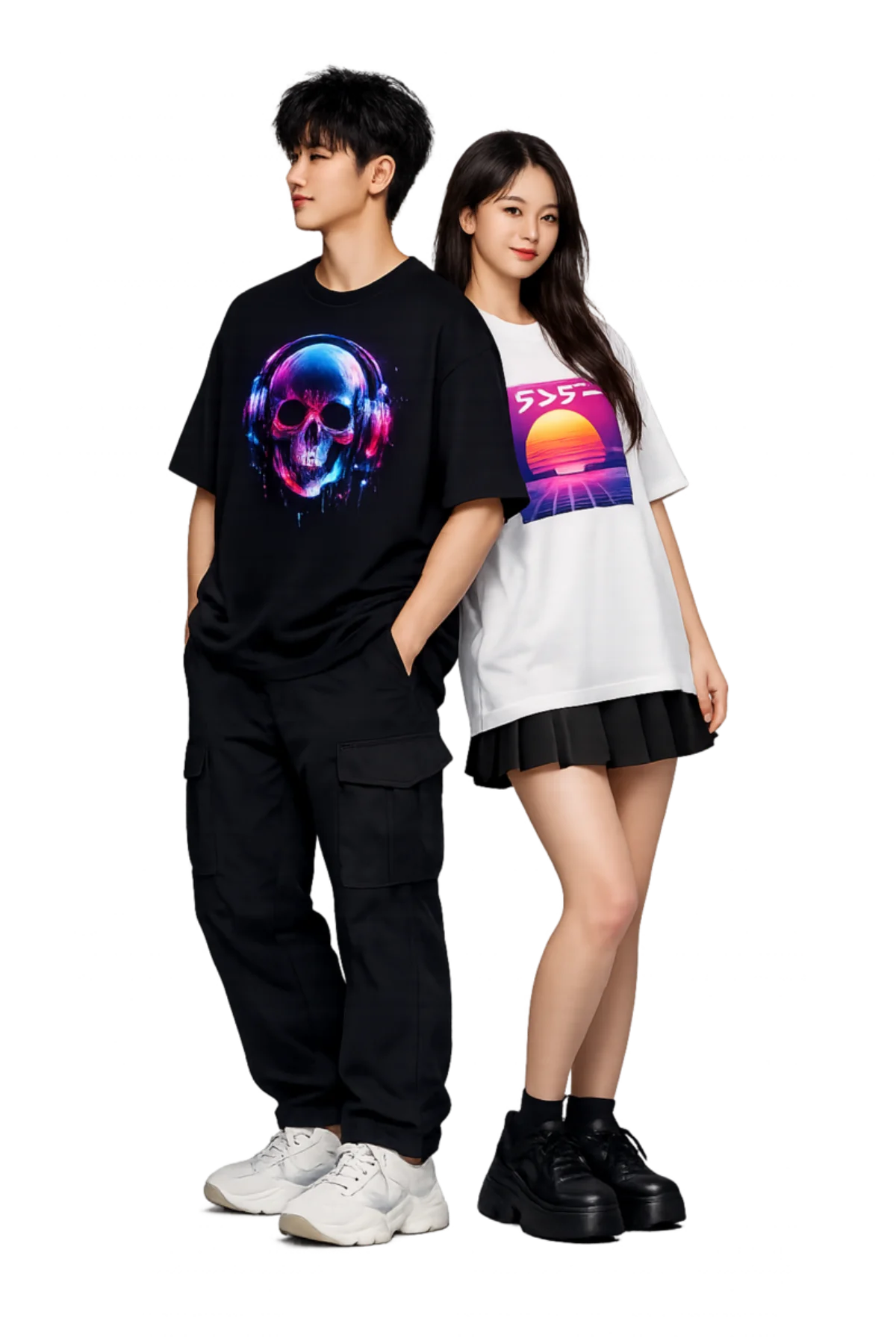 Couple mặc áo oversize OpenTeeLab